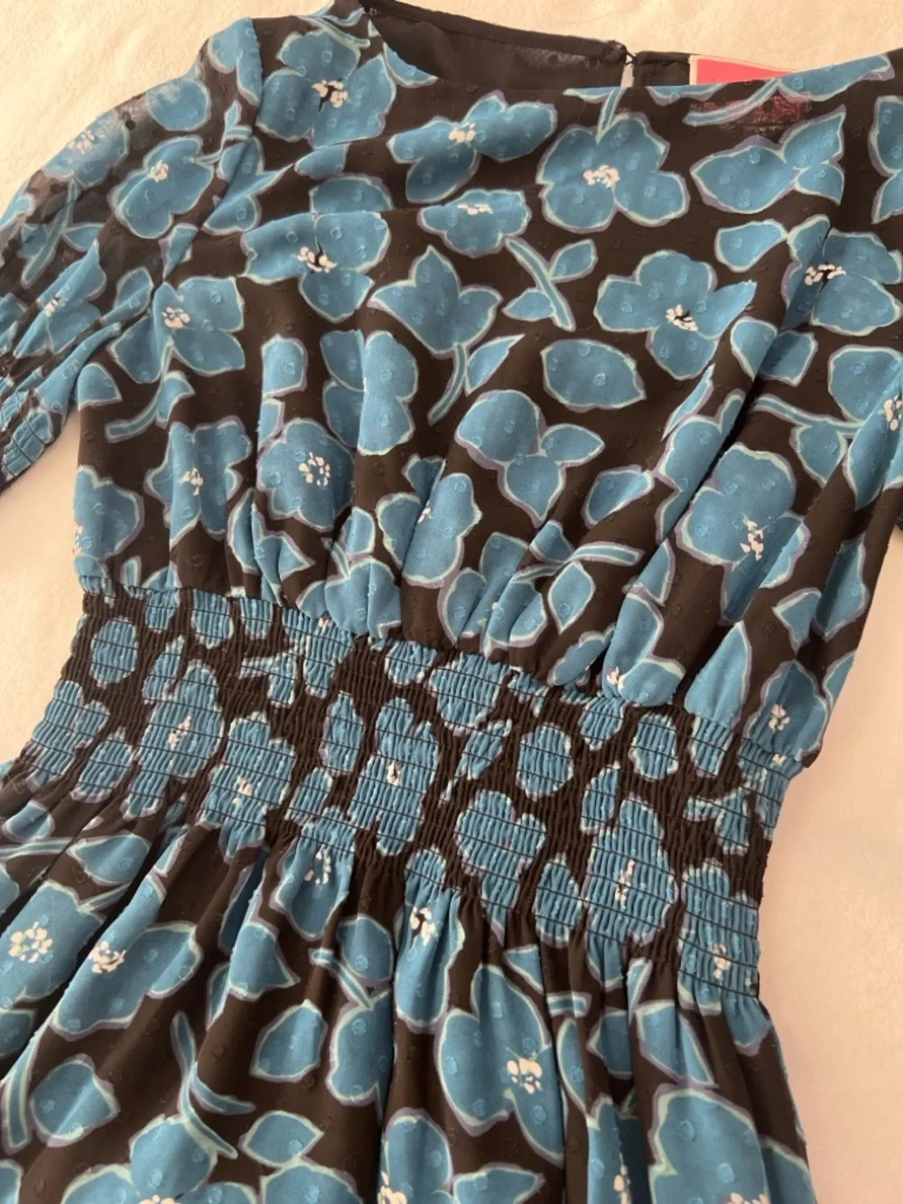 Kate Spade Boho Blue Floral Smocked Midi Dress Size S - Picture 5 of 9